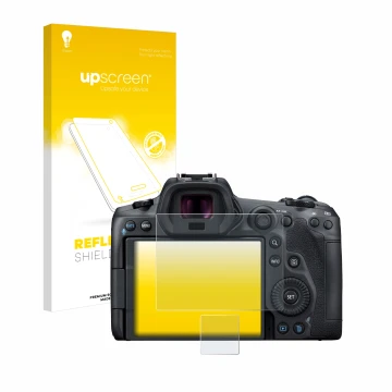 Front side of a product packaging with the brand logo upscreen. Next to it is the device Canon EOS R5 shown with the correspon
