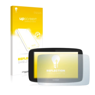 Front side of a product packaging with the brand logo upscreen. Next to it is the device TomTom Go Professional 6200 shown wit