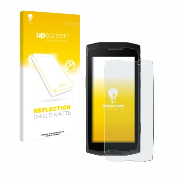 Front side of a product packaging with the brand logo upscreen. Next to it is the device Crosscall Core M4 shown with the corr