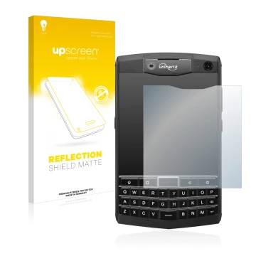 Front side of a product packaging with the brand logo upscreen. Next to it is the device Unihertz Titan shown with the corresp
