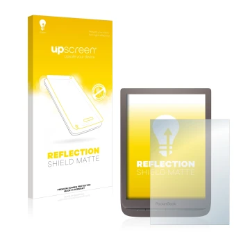 Front side of a product packaging with the brand logo upscreen. Next to it is the device PocketBook InkPad 3 Pro shown with th