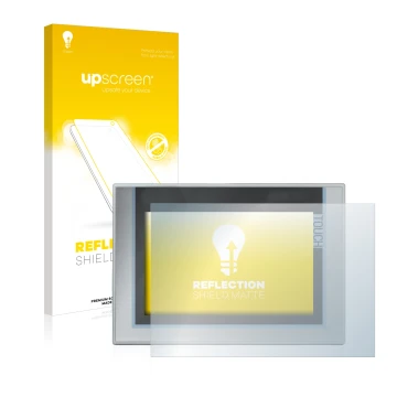 Front side of a product packaging with the brand logo upscreen. Next to it is the device Siemens Simatic TP1200 Comfort shown 