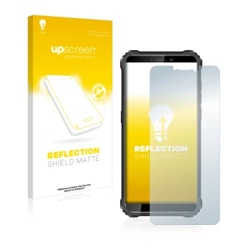 Front side of a product packaging with the brand logo upscreen. Next to it is the device Oukitel WP5 shown with the correspond