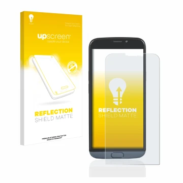 Front side of a product packaging with the brand logo upscreen. Next to it is the device Doro 8050 shown with the correspondin