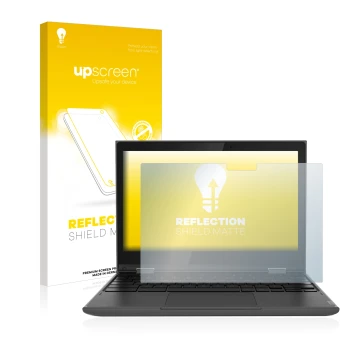 Front side of a product packaging with the brand logo upscreen. Next to it is the device Lenovo 300e (2nd Gen.) shown with the