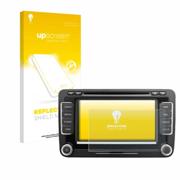 Front side of a product packaging with the brand logo upscreen. Next to it is the device Volkswagen Eos 2011 RNS 510 6.5