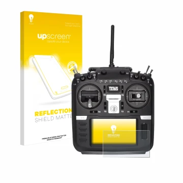 Front side of a product packaging with the brand logo upscreen. Next to it is the device Radiomaster TX16S shown with the corr