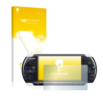 Front side of a product packaging with the brand logo upscreen. Next to it is the device Sony PSP 3003 shown with the correspo