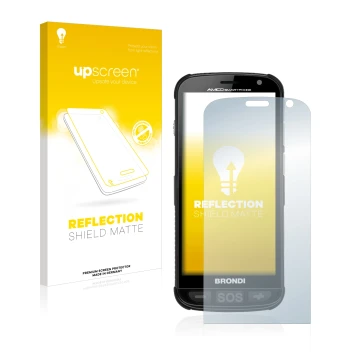 Front side of a product packaging with the brand logo upscreen. Next to it is the device Brondi Amico shown with the correspon