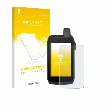 Front side of a product packaging with the brand logo upscreen. Next to it is the device Garmin Montana 700 shown with the cor