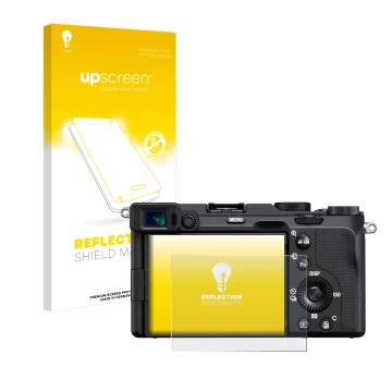 Front side of a product packaging with the brand logo upscreen. Next to it is the device Sony A7C shown with the corresponding