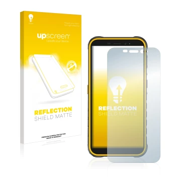 Front side of a product packaging with the brand logo upscreen. Next to it is the device Ulefone Armor X8 shown with the corre