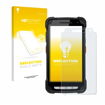 Front side of a product packaging with the brand logo upscreen. Next to it is the device Point Mobile PM90 shown with the corr
