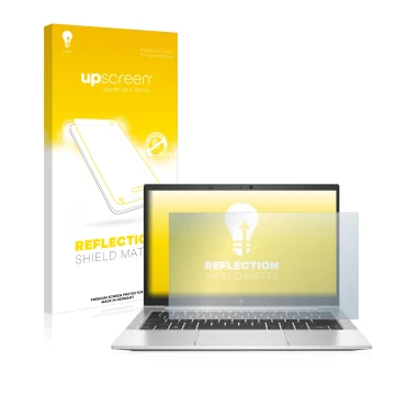 Front side of a product packaging with the brand logo upscreen. Next to it is the device HP EliteBook 830 G7 Non-Touch shown w