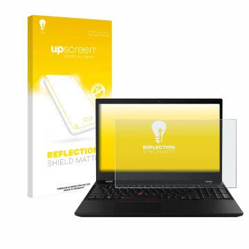 Front side of a product packaging with the brand logo upscreen. Next to it is the device Lenovo ThinkPad T15 shown with the co