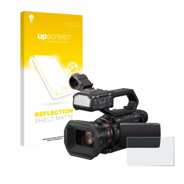 Front side of a product packaging with the brand logo upscreen. Next to it is the device Panasonic HC-X2000 shown with the cor