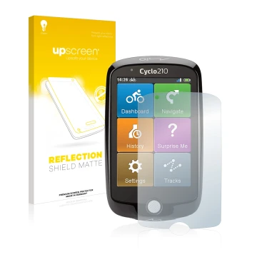 Front side of a product packaging with the brand logo upscreen. Next to it is the device Mio Cyclo 210 shown with the correspo