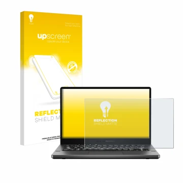 Front side of a product packaging with the brand logo upscreen. Next to it is the device ASUS ROG Zephyrus G14 GA401 shown wit