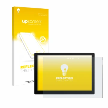 Front side of a product packaging with the brand logo upscreen. Next to it is the device Microsoft Surface Pro 7 Plus shown wi