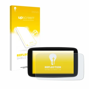 Front side of a product packaging with the brand logo upscreen. Next to it is the device TomTom GO Discover 7