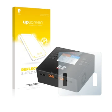 Front side of a product packaging with the brand logo upscreen. Next to it is the device ISDT Smart Duo Charger K2 shown with 