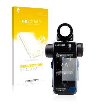 Front side of a product packaging with the brand logo upscreen. Next to it is the device Sekonic L858D shown with the correspo