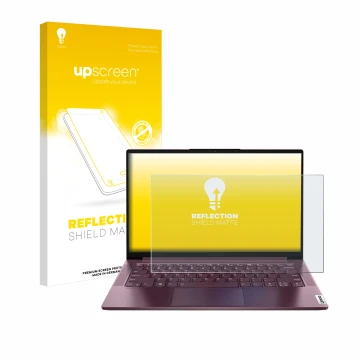 Front side of a product packaging with the brand logo upscreen. Next to it is the device Lenovo Yoga Slim 7 14