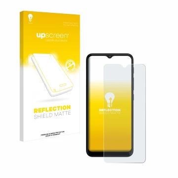 Front side of a product packaging with the brand logo upscreen. Next to it is the device Motorola Moto G20 shown with the corr