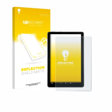 Front side of a product packaging with the brand logo upscreen. Next to it is the device Amazon Fire HD 10 2021 (11th Gen.) sh