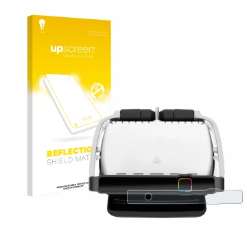Front side of a product packaging with the brand logo upscreen. Next to it is the device Tefal OptiGrill Elite shown with the 