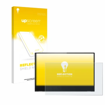 Front side of a product packaging with the brand logo upscreen. Next to it is the device Lenovo ThinkVision M14t shown with th