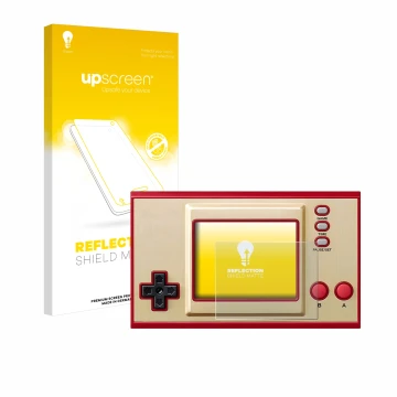 Front side of a product packaging with the brand logo upscreen. Next to it is the device Nintendo Game & Watch Super Mario Bro