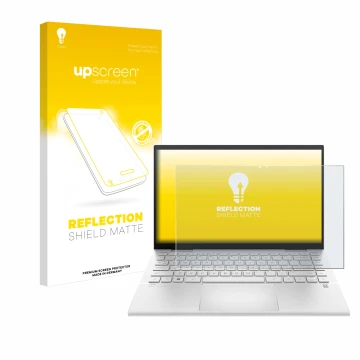 Front side of a product packaging with the brand logo upscreen. Next to it is the device HP Pavilion x360 (14-dyX) shown with 