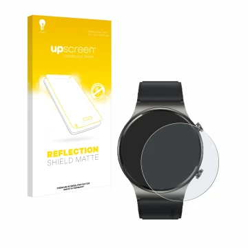 Front side of a product packaging with the brand logo upscreen. Next to it is the device Huawei Watch GT 2 Pro ECG shown with 