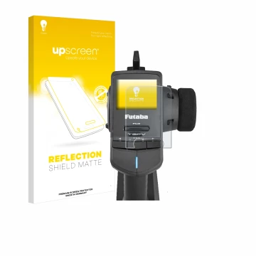 Front side of a product packaging with the brand logo upscreen. Next to it is the device Futaba T3PV shown with the correspond