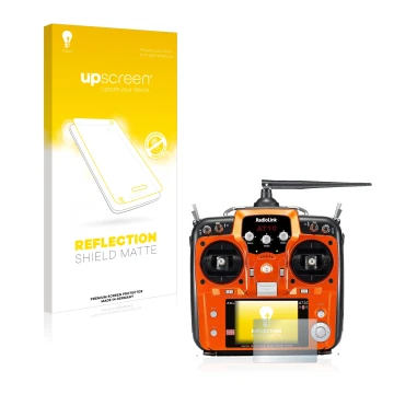 Front side of a product packaging with the brand logo upscreen. Next to it is the device RadioLink AT10II shown with the corre