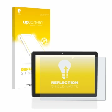 Front side of a product packaging with the brand logo upscreen. Next to it is the device Majestic Tab-912 4G shown with the co