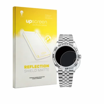Front side of a product packaging with the brand logo upscreen. Next to it is the device Rolex Datejust 36 shown with the corr