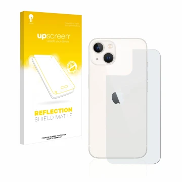 Front side of a product packaging with the brand logo upscreen. Next to it is the device Apple iPhone 13 (Back) shown with the
