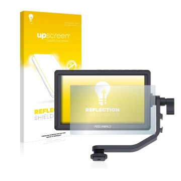 Front side of a product packaging with the brand logo upscreen. Next to it is the device Feelworld FW568 5.5