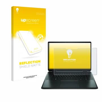 Front side of a product packaging with the brand logo upscreen. Next to it is the device HP Spectre x360 16