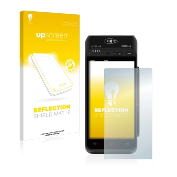 Front side of a product packaging with the brand logo upscreen. Next to it is the device ingenico Apos A8 shown with the corre