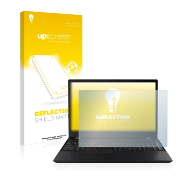 Front side of a product packaging with the brand logo upscreen. Next to it is the device Lenovo ThinkPad T15 Gen 2 shown with 