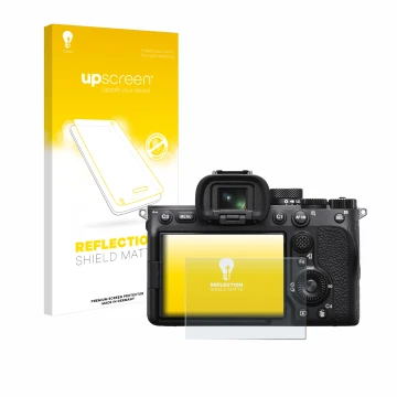 Front side of a product packaging with the brand logo upscreen. Next to it is the device Sony Alpha 7 IV shown with the corres