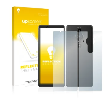 Front side of a product packaging with the brand logo upscreen. Next to it is the device Sony Xperia Pro-I (Front+Back) shown 