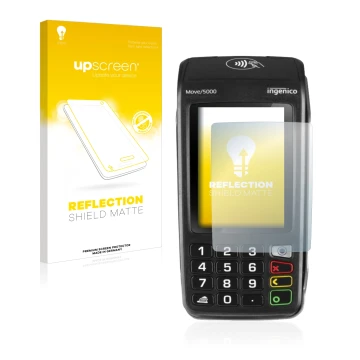 Front side of a product packaging with the brand logo upscreen. Next to it is the device ingenico Move 5000 shown with the cor