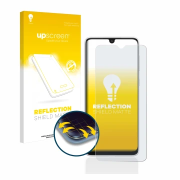 Front side of a product packaging with the brand logo upscreen. Next to it is the device Samsung Galaxy A03 shown with the cor