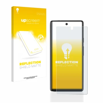 Front side of a product packaging with the brand logo upscreen. Next to it is the device Google Pixel 6a shown with the corres