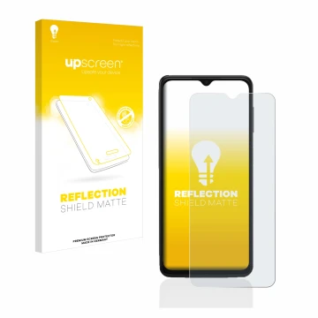 Front side of a product packaging with the brand logo upscreen. Next to it is the device Samsung Galaxy A13 5G shown with the 