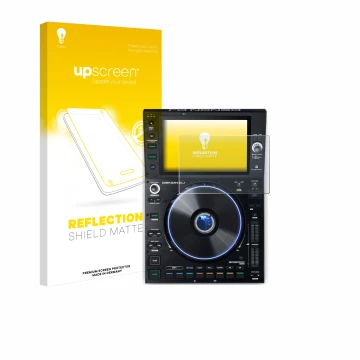 Front side of a product packaging with the brand logo upscreen. Next to it is the device Denon DJ SC6000 Prime shown with the 